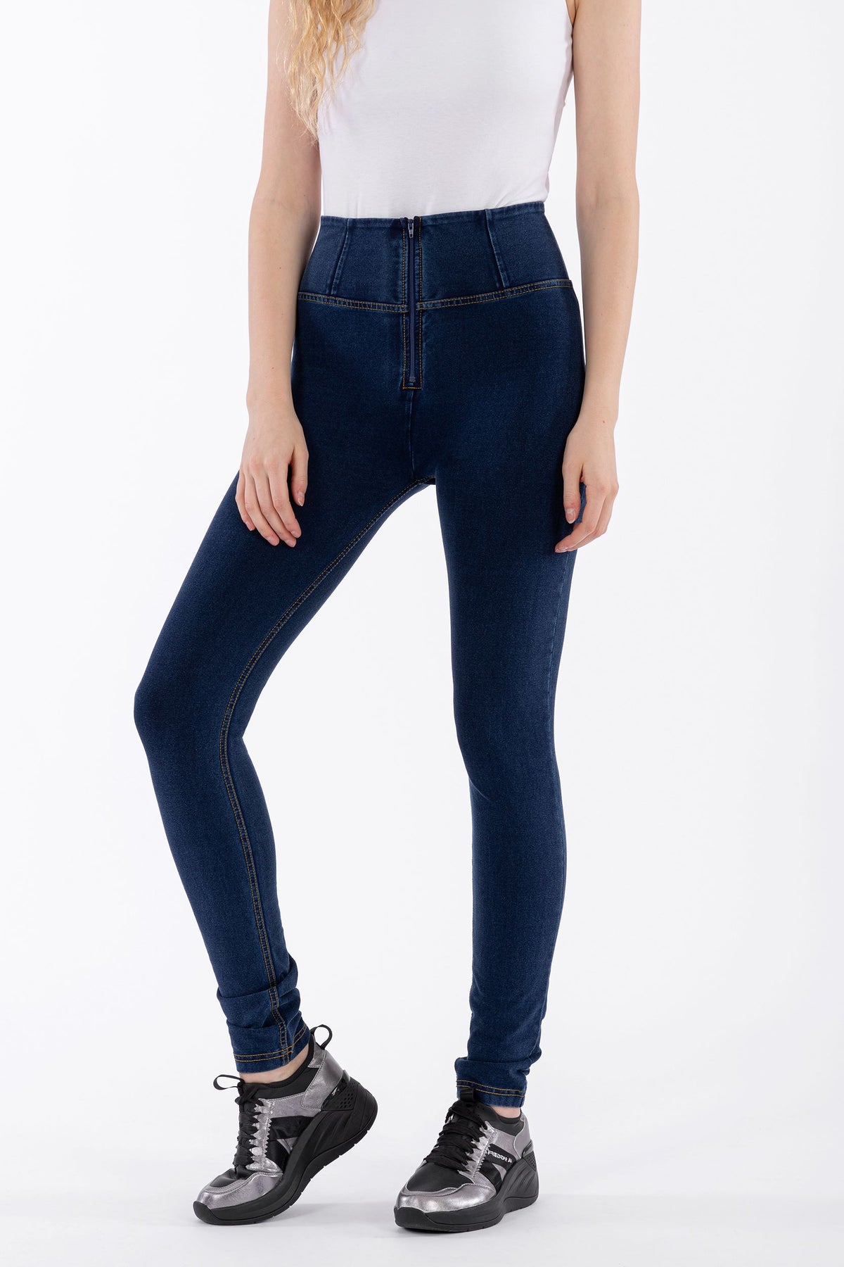 FREDDY WR.UP® Shaping Pants | denim dunkel mit gelber Naht