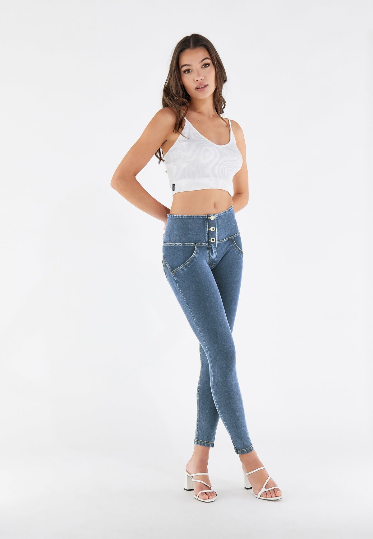 FREDDY WR.UP® Push-Up-Pants 7/8 | Blu Medio Jeans - Blue Seams