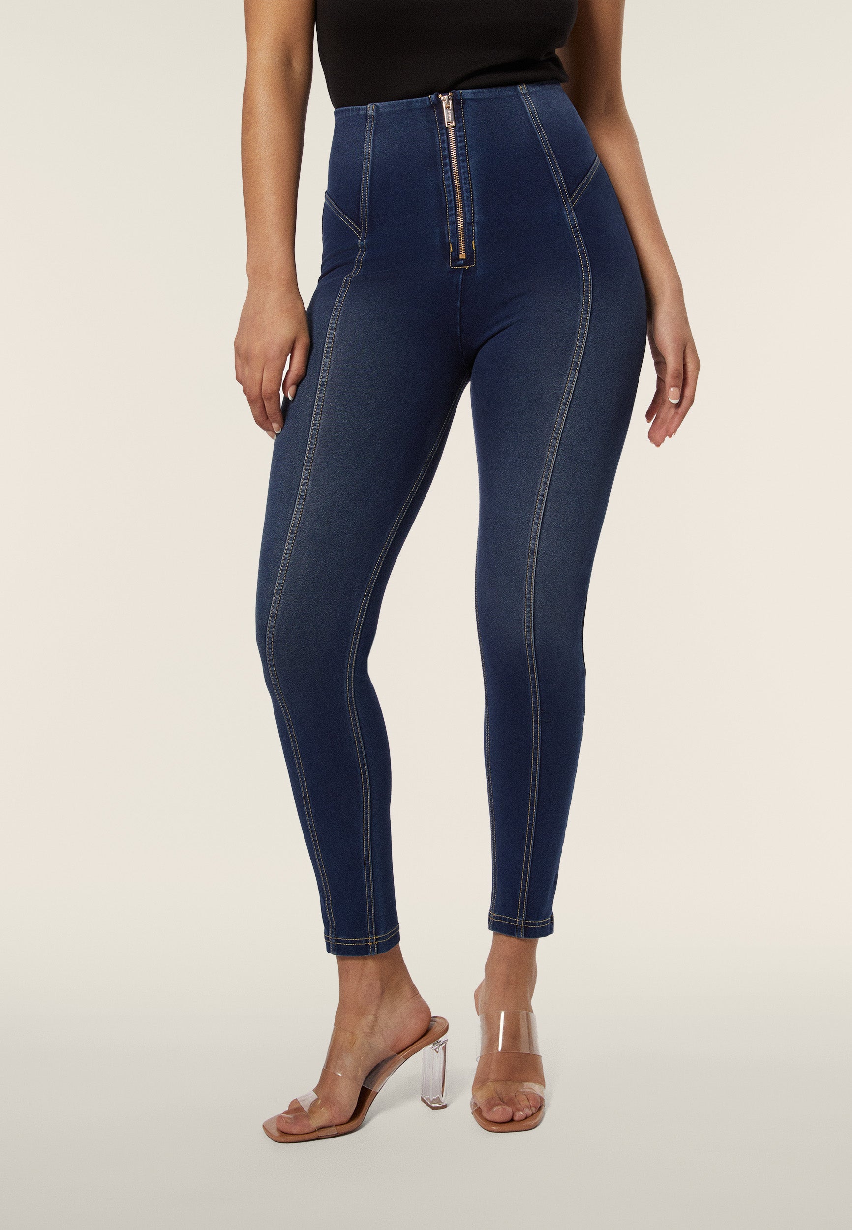 FREDDY WR.UP® Push-up pants 7/8 | Denim Indigo+Beige seams
